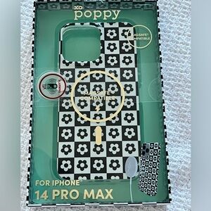 XO poppy iPhone 14 Pro Max phone cover MagSafe cover blackwhite check flower